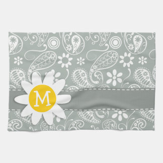 Daisy on Ash Grey; Grey Paisley Kitchen Towel