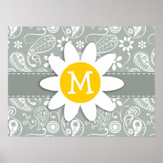 Daisy on Ash Grey; Grey Paisley Poster