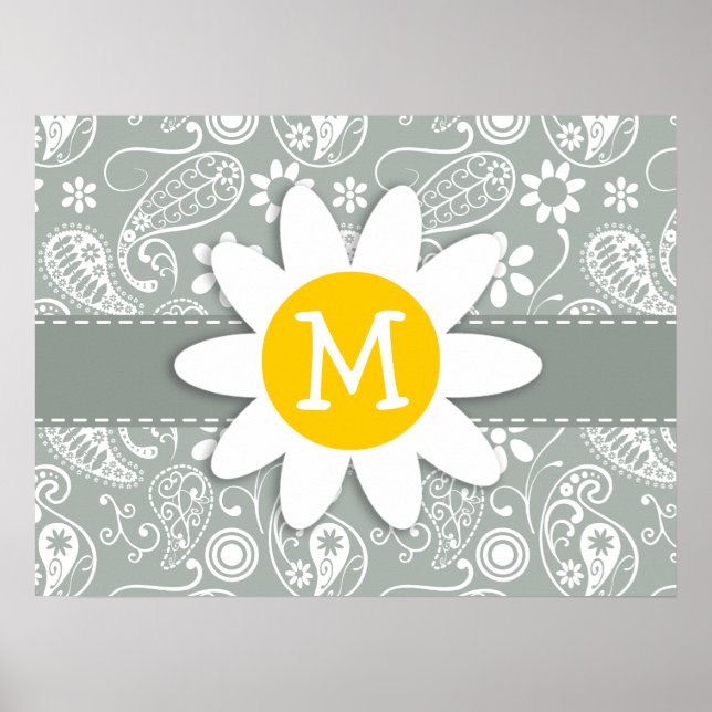 Daisy on Ash Grey; Grey Paisley Poster (Front)