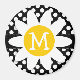 Daisy on Black and White Polka Dots Magnet