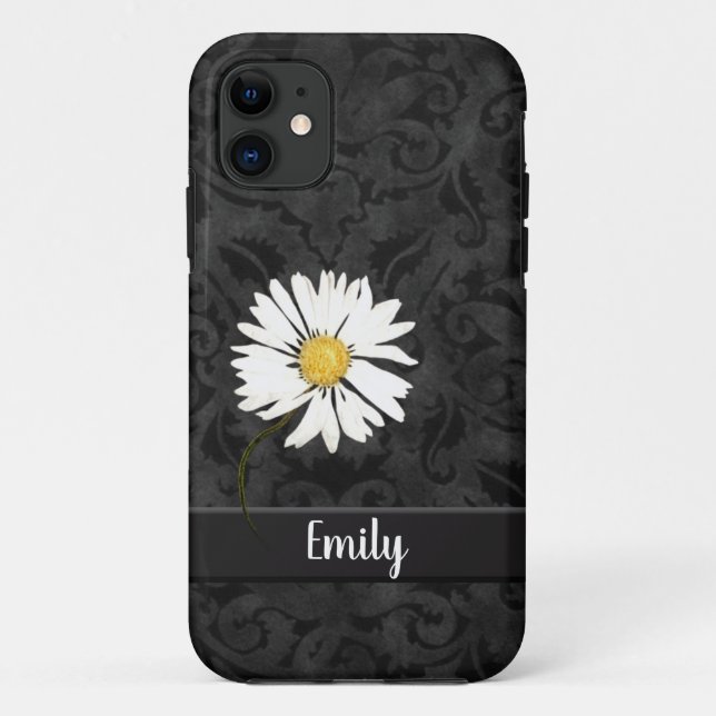 Daisy on Black Damask Case-Mate iPhone Case (Back)
