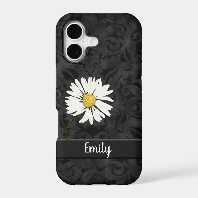 Daisy on Black Damask Case-Mate iPhone Case (Back)