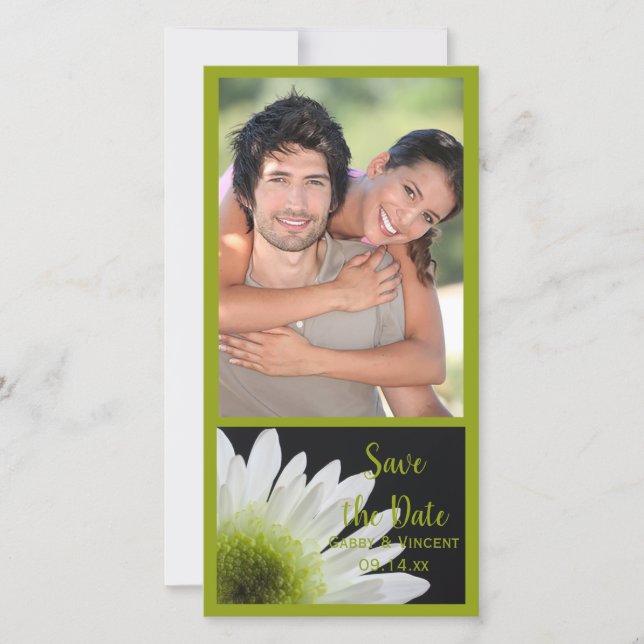 Daisy on Black Wedding Save the Date Photo Card (Front)