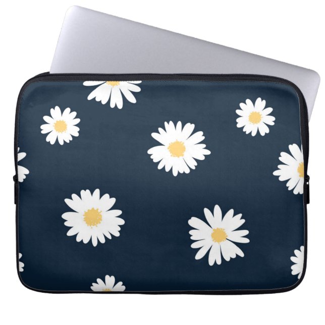 Daisy On Blue Pattern Laptop Sleeve (Front)