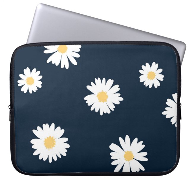 Daisy On Blue Pattern Laptop Sleeve (Front)