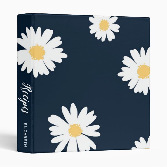 Daisy On Blue Pattern | Recipe Book Binder (Front/Spine)