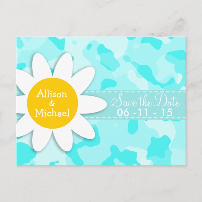 Daisy on Celeste Camo; Camouflage Announcement Postcard (Front)