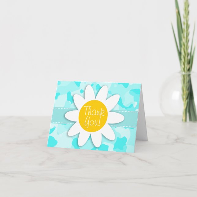 Daisy on Celeste Camo; Camouflage Thank You Card (Front)