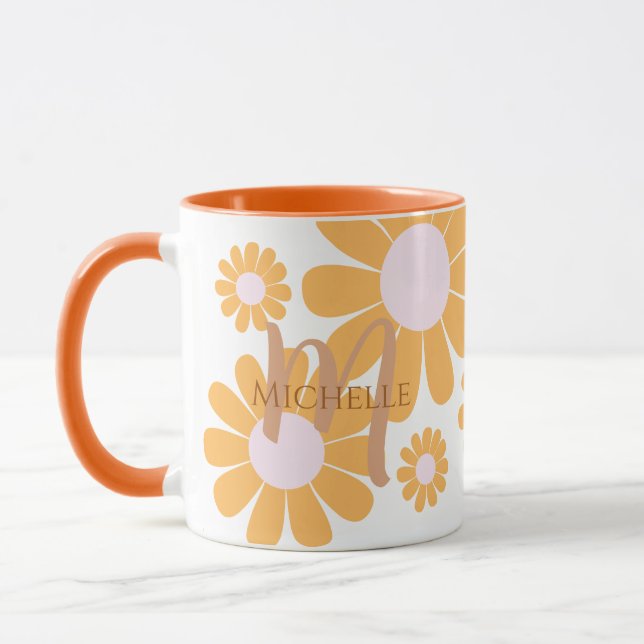 Daisy Orange Monogram Mug (Left)