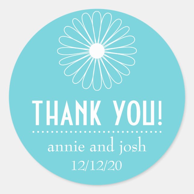 Daisy Outline Thank You Labels (Teal) (Front)