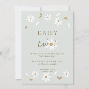 Daisy Party 2nd Birthday Invitation - Sage