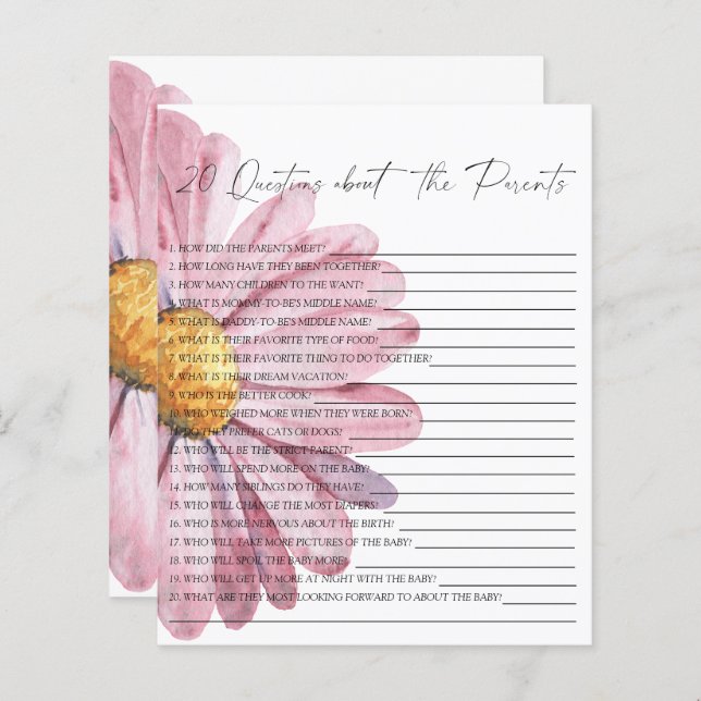 Daisy Party game | 20 questions about the Parents (Front/Back)