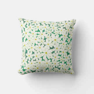 Daisy Patch - White daisies on emerald background Throw Pillow