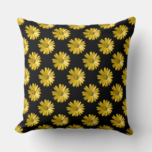 Daisy Pattern - Amber on Black Throw Pillow
