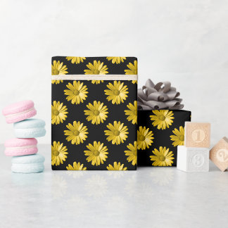Daisy Pattern - Amber on Black Wrapping Paper