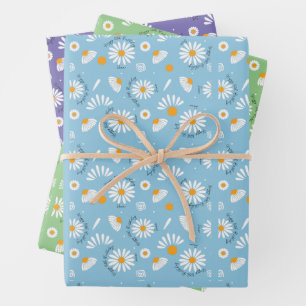 Daisy pattern background changeable age sweet 16 wrapping paper sheet