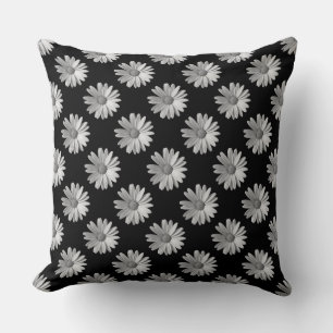 Daisy Pattern - Black and White Throw Pillow