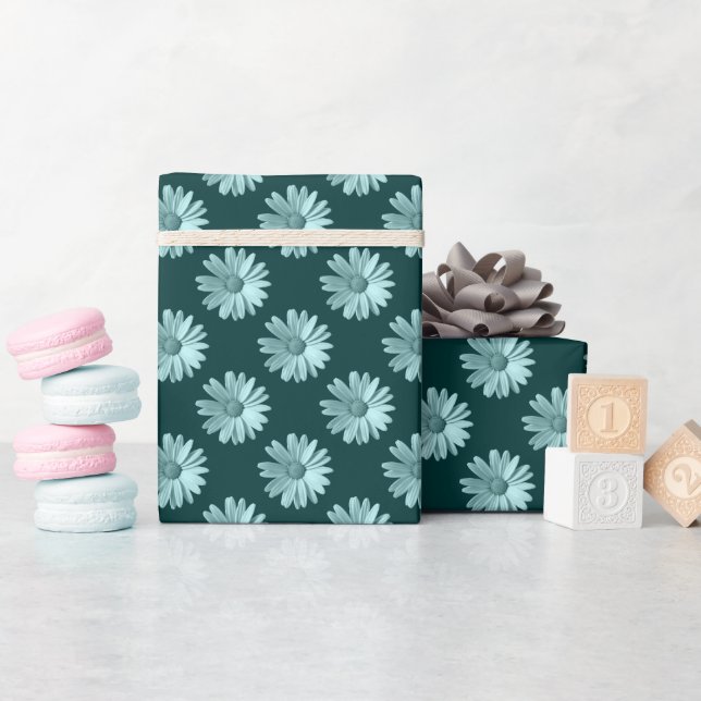Daisy Pattern - Dark Green Wrapping Paper (Baby Shower)