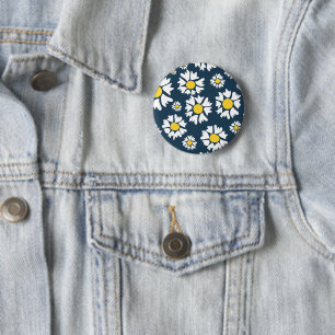 Daisy Pattern, Floral Pattern, White Daisies 2 Inch Round Button