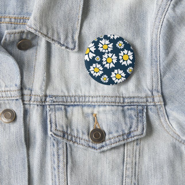 Daisy Pattern, Floral Pattern, White Daisies 2 Inch Round Button (In Situ)