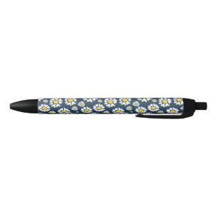 Daisy Pattern, Floral Pattern, White Daisies Black Ink Pen