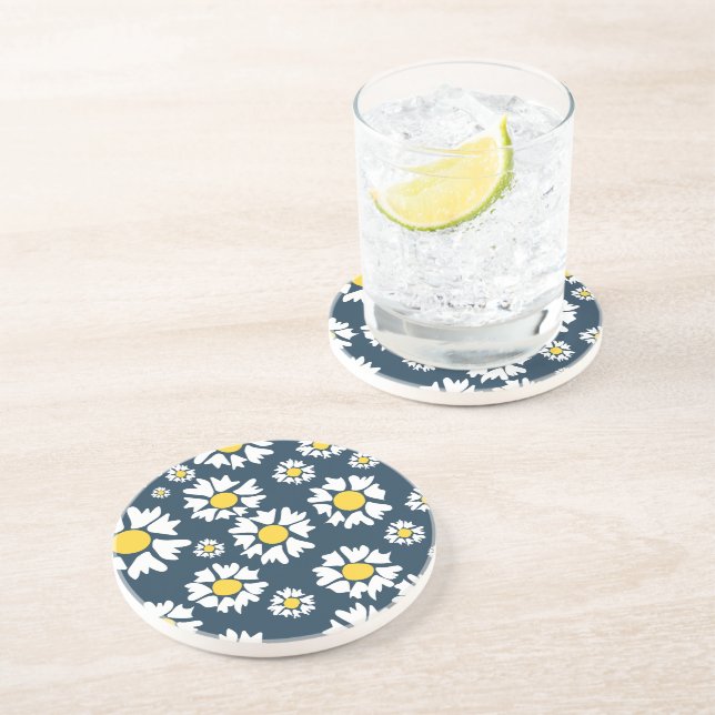 Daisy Pattern, Floral Pattern, White Daisies Coaster (Side)