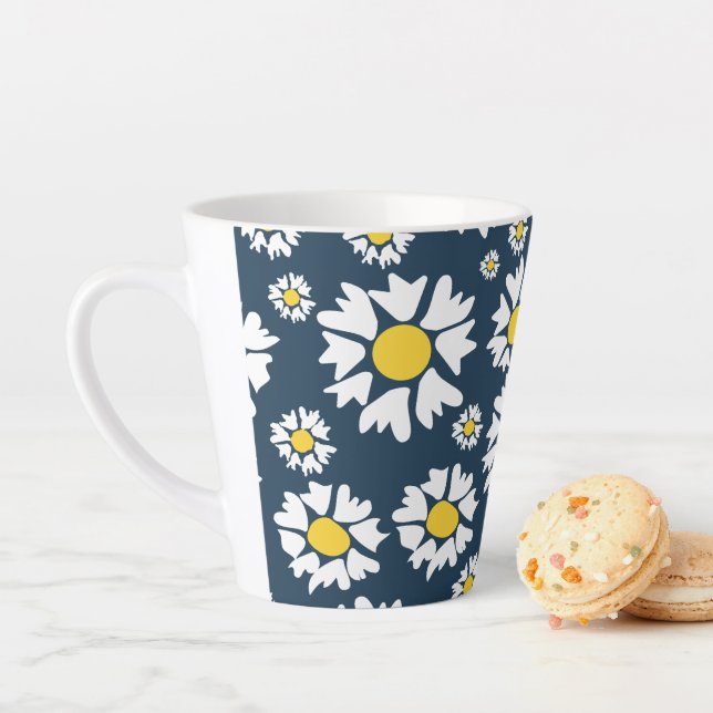 Daisy Pattern, Floral Pattern, White Daisies Latte Mug (In Situ)