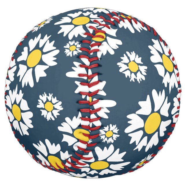 Daisy Pattern, Floral Pattern, White Daisies Softball (Angled)