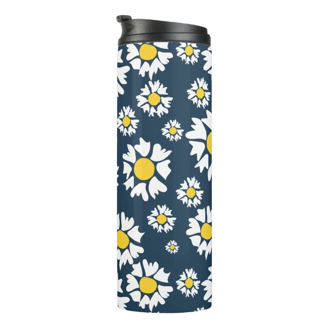 Daisy Pattern, Floral Pattern, White Daisies Thermal Tumbler (Rotated Right)