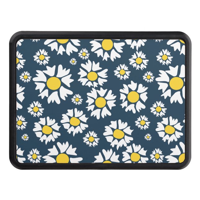 Daisy Pattern, Floral Pattern, White Daisies Trailer Hitch Cover (Front)