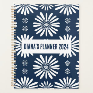Daisy Pattern Flowers Blooms Floral Navy CUSTOM  Planner