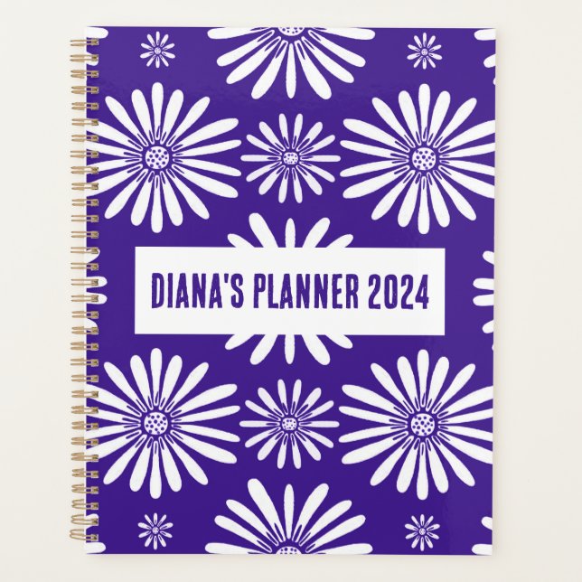 Daisy Pattern Flowers Blooms Floral Purple CUSTOM Planner (Front)