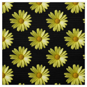 Daisy Pattern - Full Colour on Black Fabric