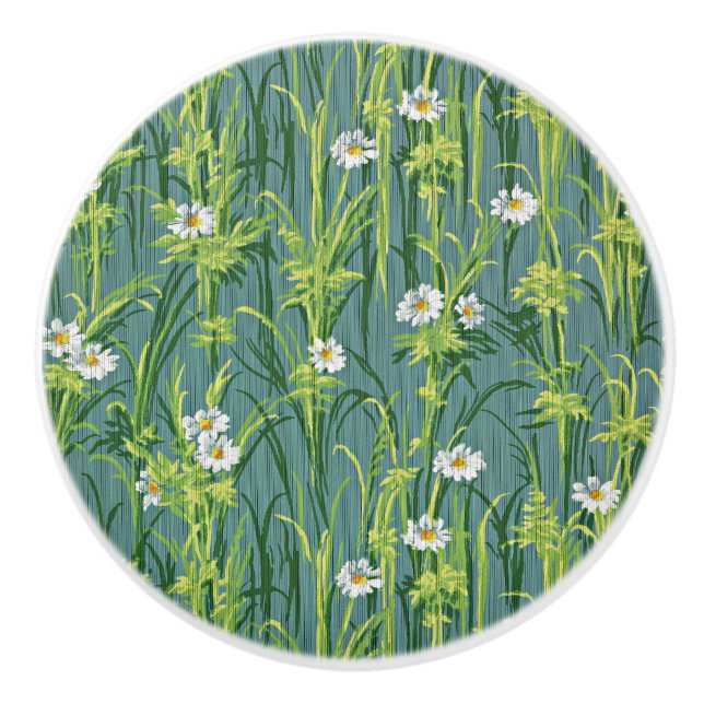 Daisy Pattern, green pattern, Ceramic Knob (Front)