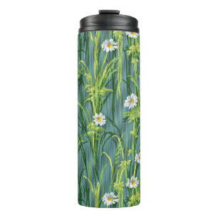 Daisy Pattern, green pattern, Thermal Tumbler