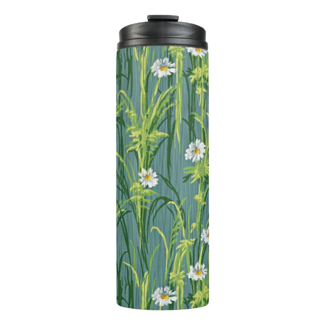 Daisy Pattern, green pattern, Thermal Tumbler (Front)