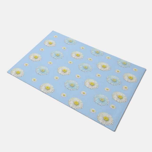 Daisy Pattern on light blue background  Doormat (Angled)