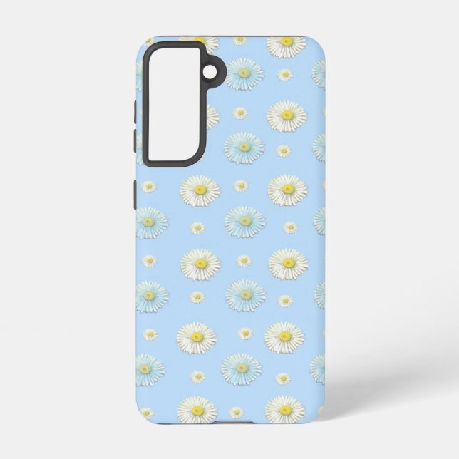 Daisy Pattern on light blue background   Samsung Galaxy S21 Case (Back)