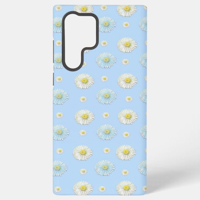 Daisy Pattern on light blue background   Samsung Galaxy S22 Ultra Case (Back)