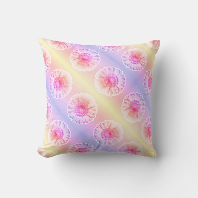 Daisy Pattern Pastel Rainbow Cute Reversible Throw Pillow (Front)