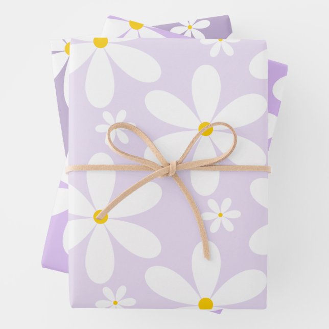 Daisy Pattern (Purple) Wrapping Paper Sheet (In situ)