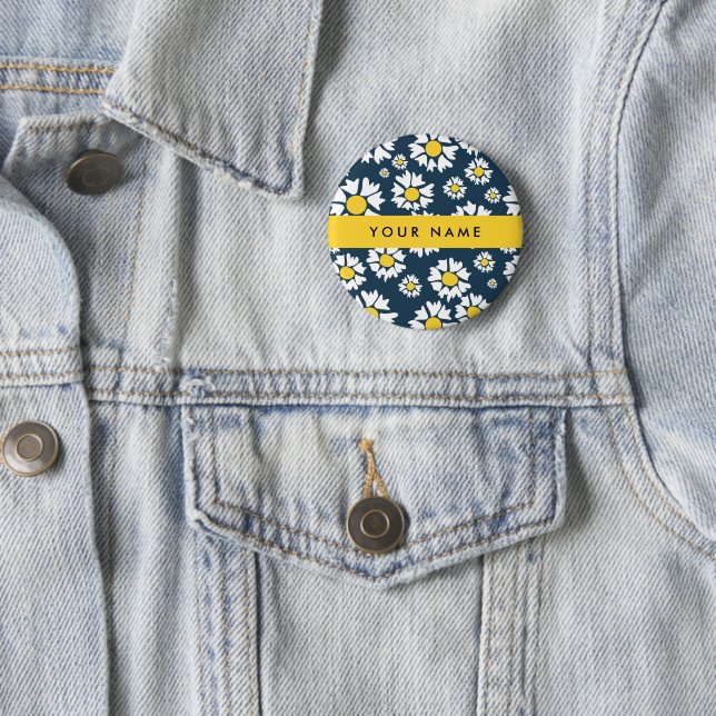Daisy Pattern, White Daisies, Your Name 2 Inch Round Button (In Situ)