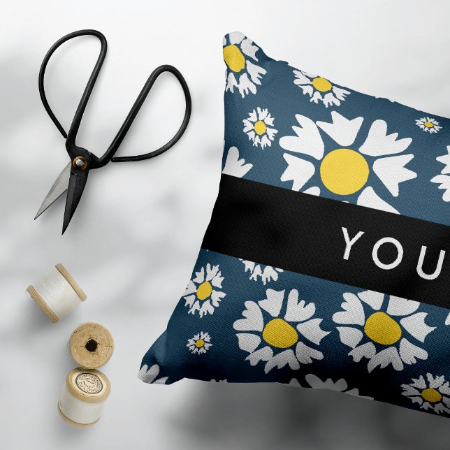 Daisy Pattern, White Daisies, Your Name Accent Pillow (Creator Uploaded)