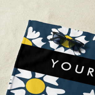 Daisy Pattern, White Daisies, Your Name Beach Towel