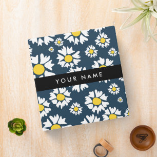 Daisy Pattern, White Daisies, Your Name Binder