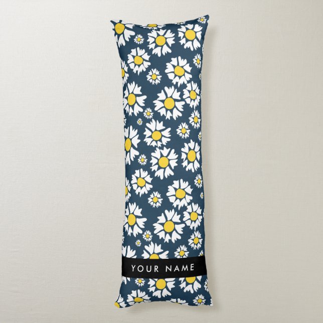 Daisy Pattern, White Daisies, Your Name Body Pillow (Back (Vertical))