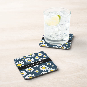 Daisy Pattern, White Daisies, Your Name Coaster