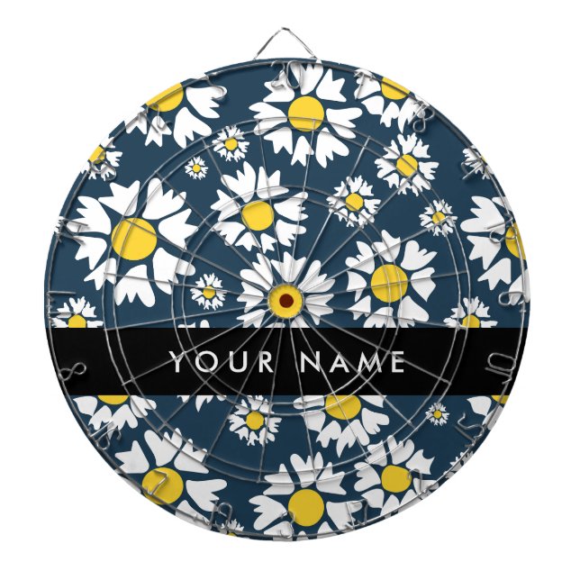 Daisy Pattern, White Daisies, Your Name Dartboard (Front)