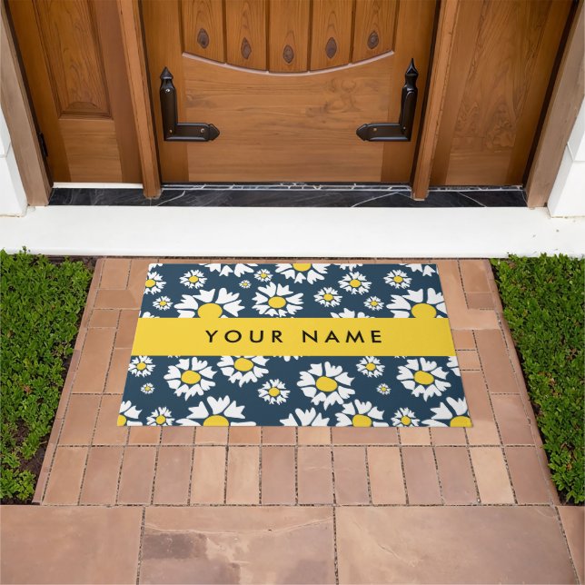 Daisy Pattern, White Daisies, Your Name Doormat (Outdoor)