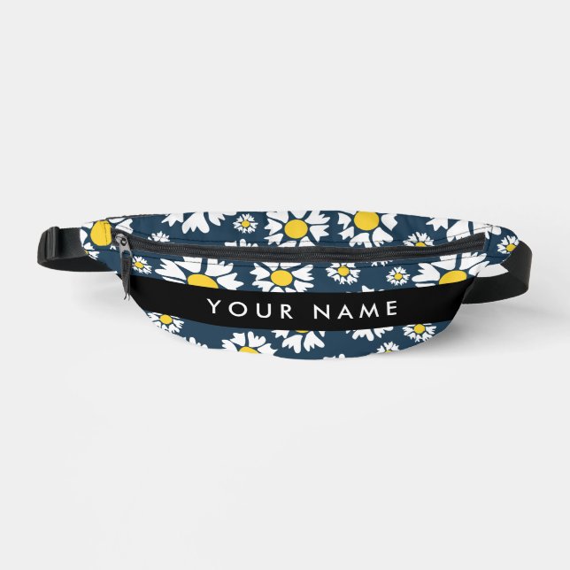 Daisy Pattern, White Daisies, Your Name Fanny Pack (Front)